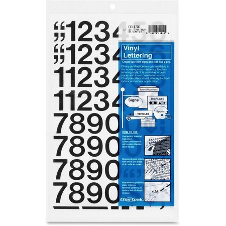 CHARTPAK Numbers, Vinyl, Perm Adhesive, 1", Black CHA01130